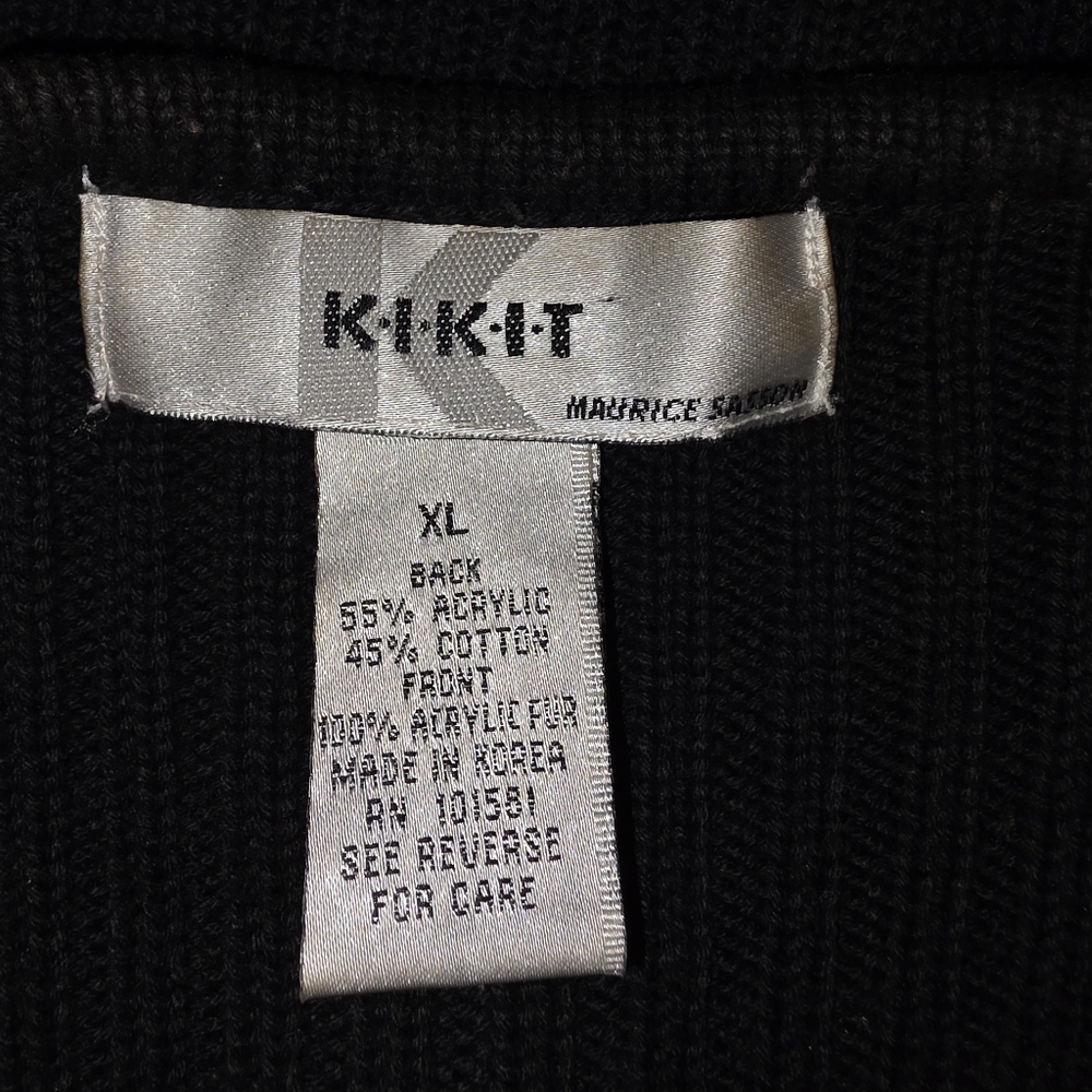 KITIKIT XL Faux Fur Vest | Black Ribbed Knit Back | Boho Grunge Y2K Top - Picture 3 of 3